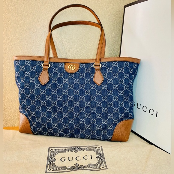NWT! GUCCI Medium Ophidia Organic GG Jacquard Denim Tote - Picture 3 of 15